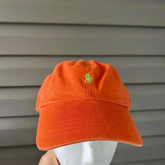 NWT- Vintage Polo Ralph Lauren Strapback Hat Cap Adjustable Orange Green Pony - Picture 2 of 10